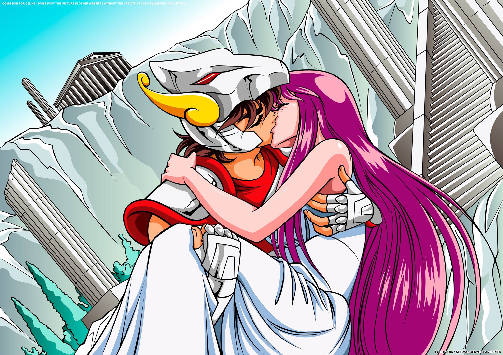 Seiya and Saori kissing