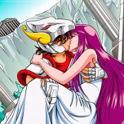 Seiya and Saori kissing